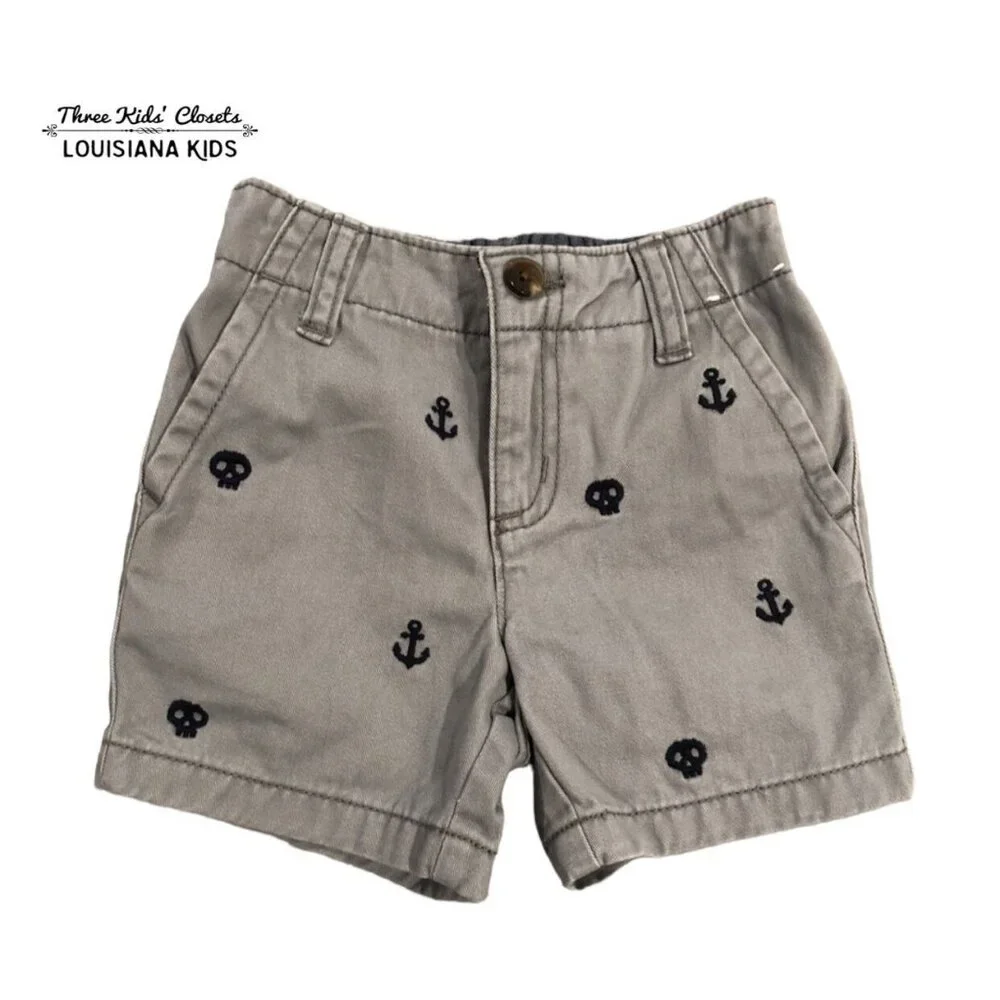 Gymboree 12-18m Embroidered Skull & Anchor Shorts